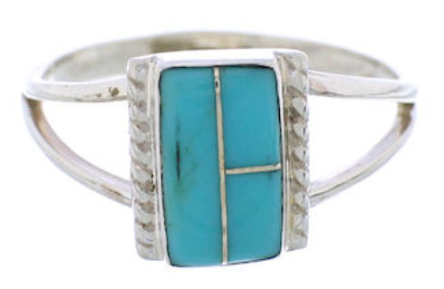 Sterling Silver Turquoise Inlay Ring Size 4-1/2 EX43048